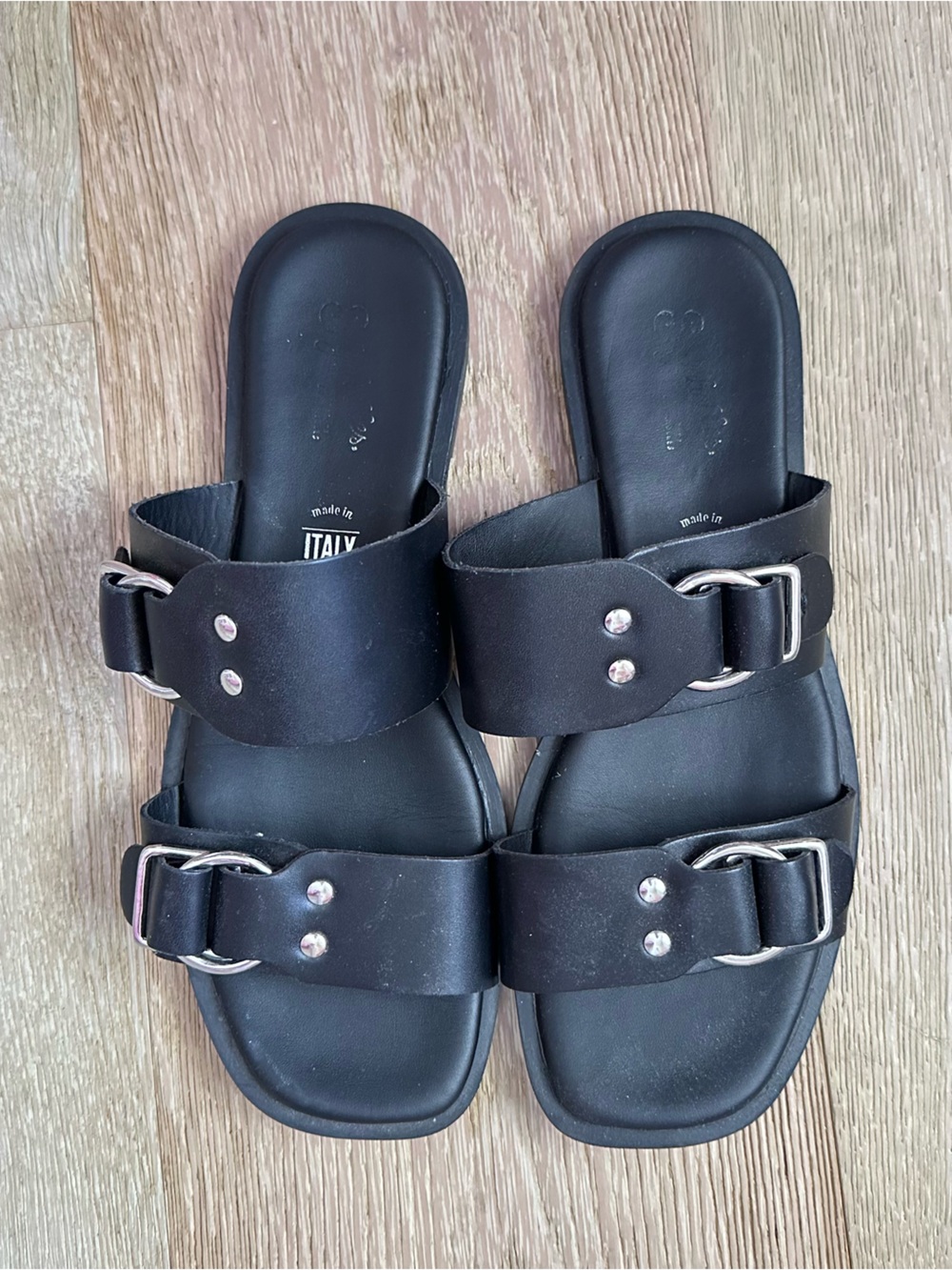 Seychelles Black Double Buckle Slide Sandals